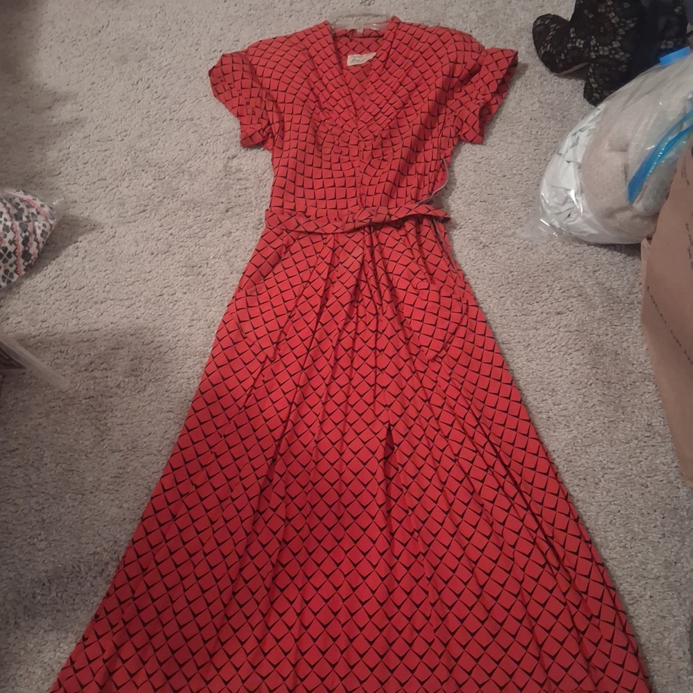 1940s Original Red A LINE swing Dress Has Flaws